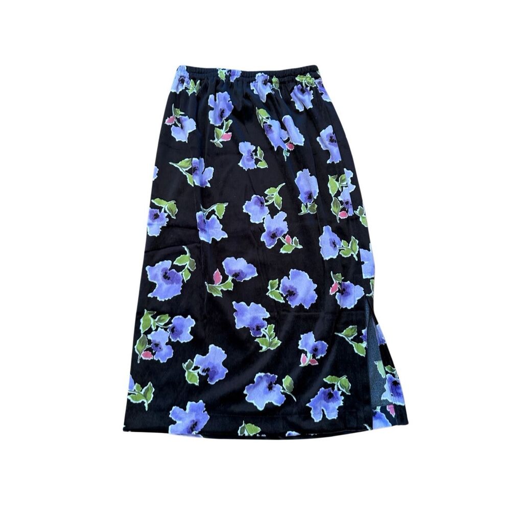 90s vintage Black Floral Velvet Midi Pull on Dress Small Coquette